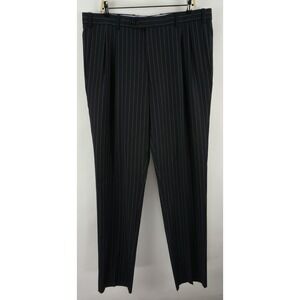 New Aristo 18 Aberdeen Men's 38 Unhemmed Navy Blue Tan Stripe Wool Dress Pants